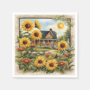 Country Farmhouse Dreamy Golden Sunflowers Napkins