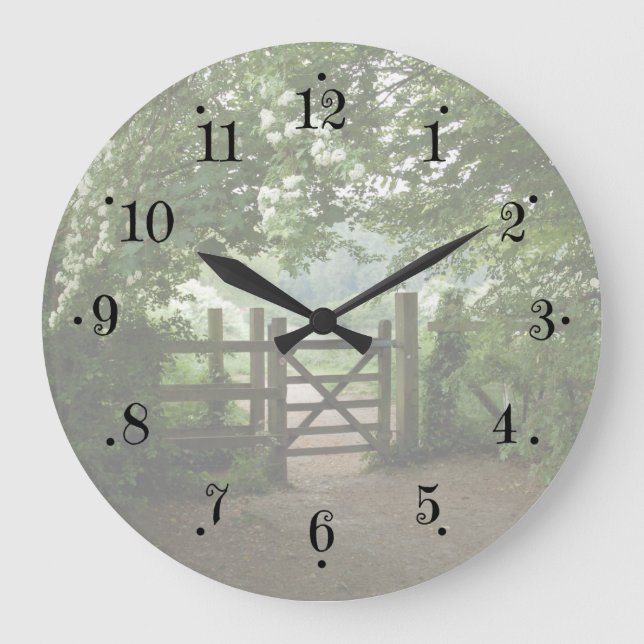 Country Farmhouse Garden Meadow Gate Wall Clock (Front)