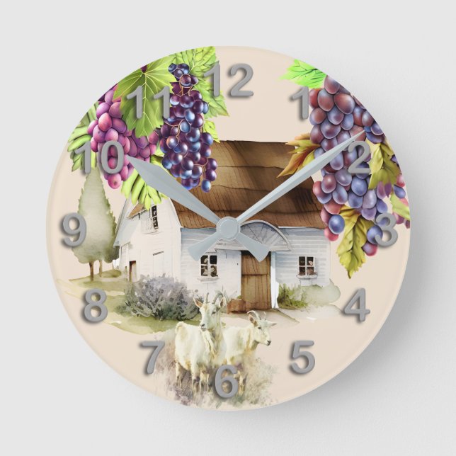 Country farmhouse grape goats kitchen  round clock (Front)