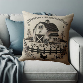 Country Farmhouse Holiday Home Rooster Minimalist Throw Pillow