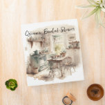 Country Farmhouse Kitchen | Bridal Shower Recipe 3 Ring Binder<br><div class="desc">Collect recipes for the bride to be and organize them in this pretty watercolor binder! Hand painted kitchen interior scene with matching utensils and bowls on the spine. Customize the front with the Bride-to-Be's name and shower, and add customization to the spine using the fields provided. This is a fun...</div>