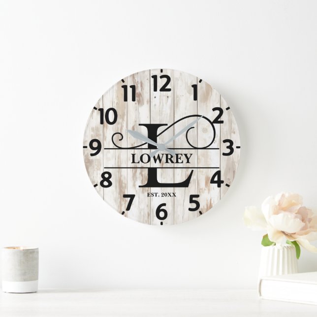 Country Farmhouse L Monogram Large Clock (Home)