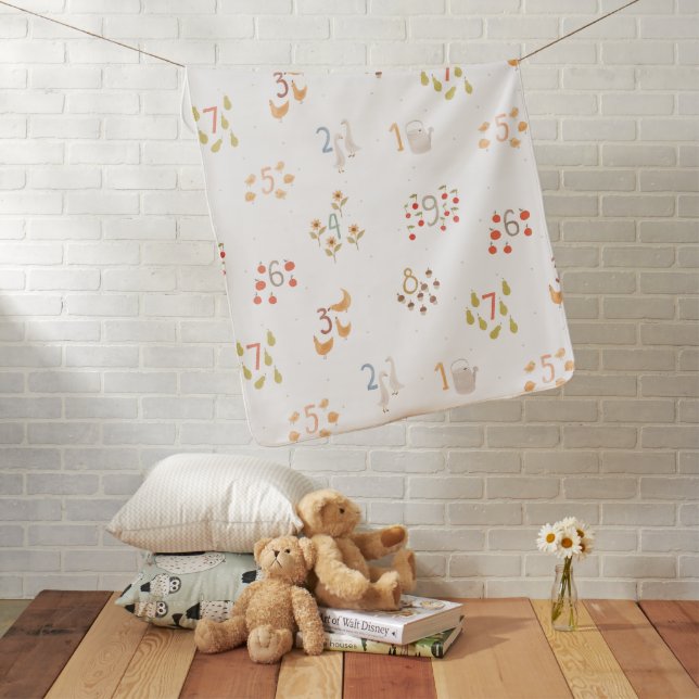 Country Farmhouse Numbers Baby Blanket (In Situ)