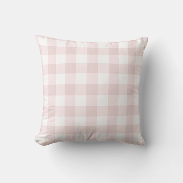 Country Farmhouse Pink Buffalo Gingham Plaid Throw Pillow (Front)