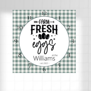 Country Farmhouse Plaid Farm Fresh Eggs  Square Wa Wall Clock
