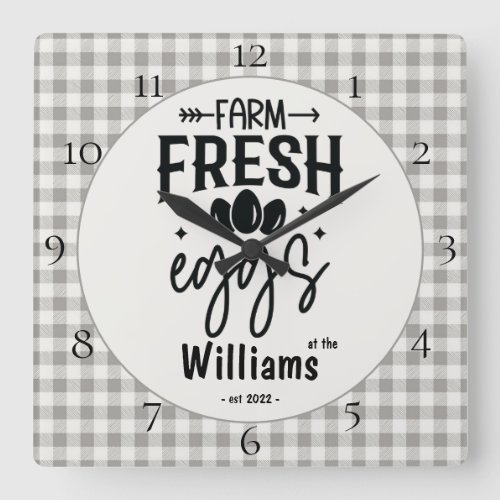 Country Farmhouse Plaid Farm Fresh Eggs  Square Wall Clock