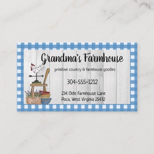 Country Farmhouse Primitive Gingham On Wood Business Card