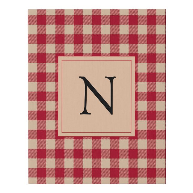 Country Farmhouse Red Buffalo Check Monogram  Faux Canvas Print (Front)