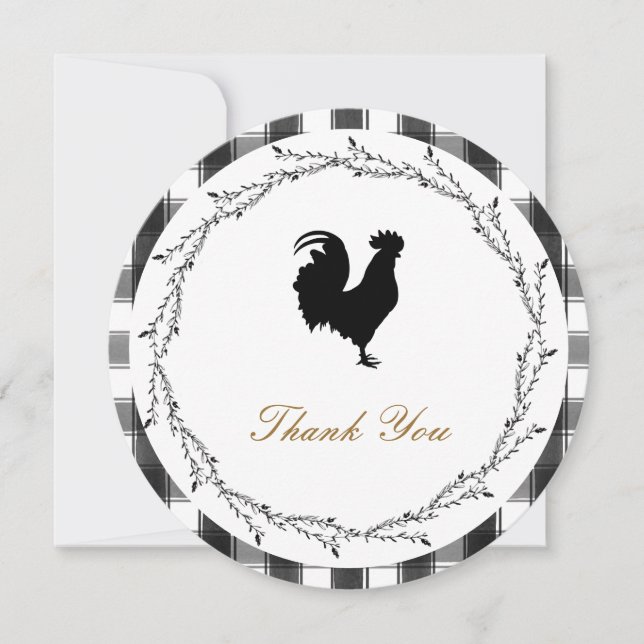 Country Farmhouse Rustic Wreath Plaid Check Round Thank You Card (Front)