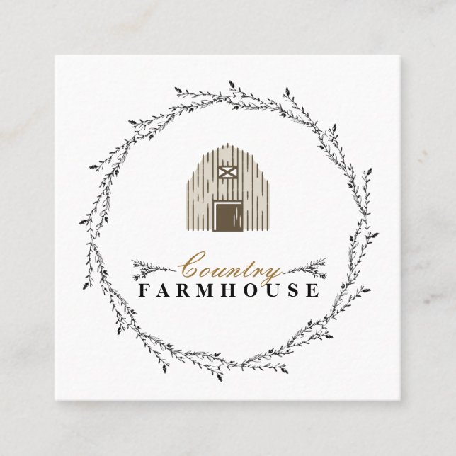 Country Farmhouse Rustic Wreath Square Business Card (Front)