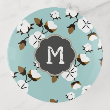 Country Farmhouse Teal & Cotton Flowers Trinket Tray by GrudaHomeDecor at Zazzle