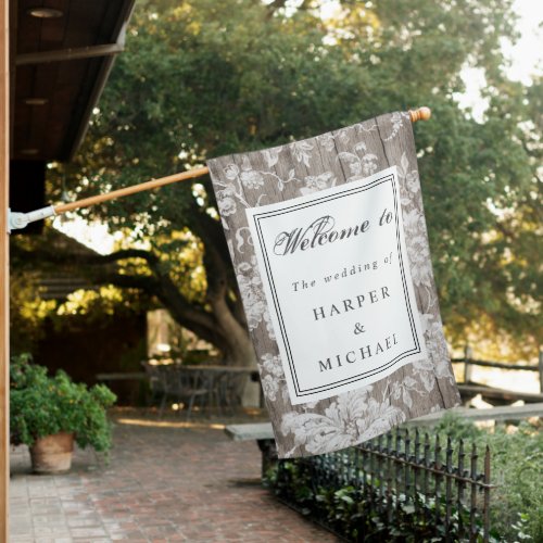 Country farmhouse wedding welcome flag sign