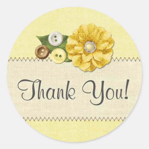 Country Farmhouse Yellow Sewing Buttons Thank You Classic Round Sticker