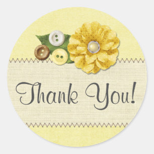 Country Farmhouse Yellow Sewing Buttons Thank You Classic Round Sticker