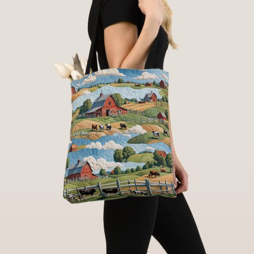 Country Farms Quilt Design Tote Bag