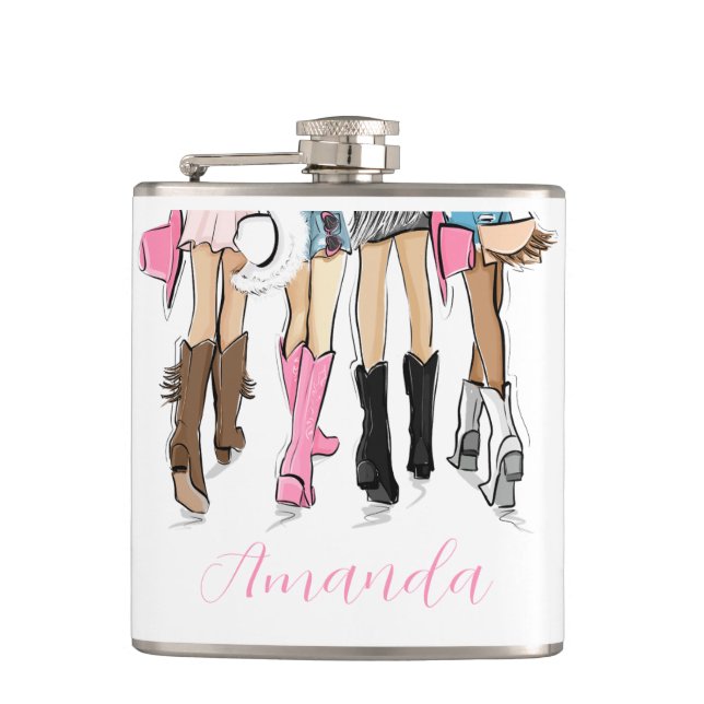 Country Fashion Cowboy Boots & Outfits Custom Flask (Front)
