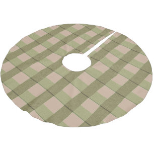 Country Faux Burlap Plaid Christmas skirt-Pink Brushed Polyester Tree Skirt