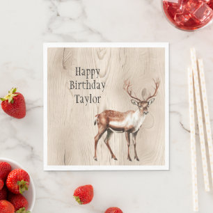 Country Faux Wood Deer Birthday Napkins