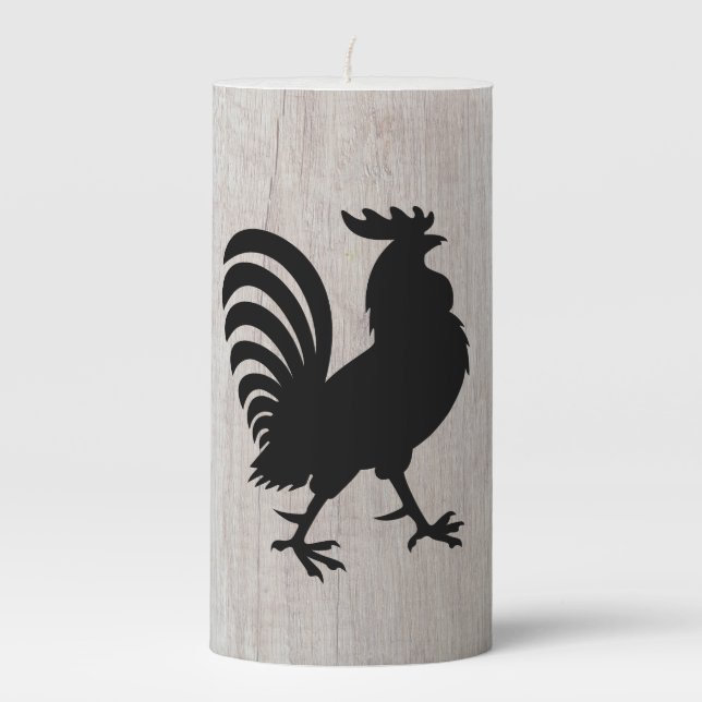 Country Faux wood rooster lovers Pillar Candle (Front)