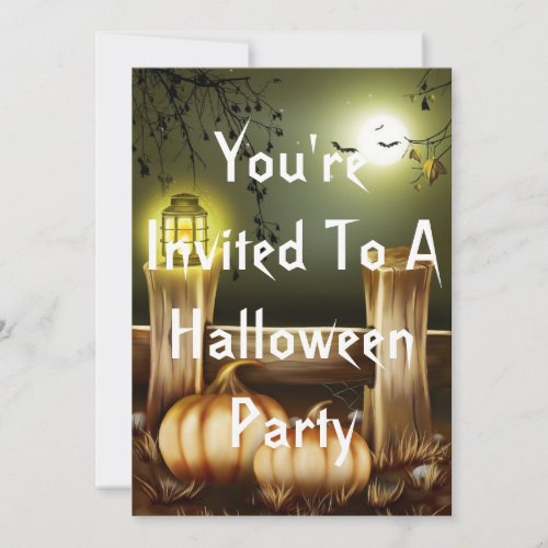 Country Fence Full Moon Halloween Party Invitation