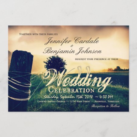 Country Field Fence Post Wedding Invitations