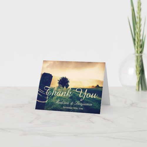 Country Field Fence Post Wedding Thank You Cards