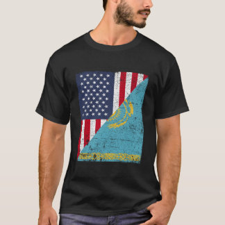 Country Flag Half Usa Half Kazakhstan T-Shirt