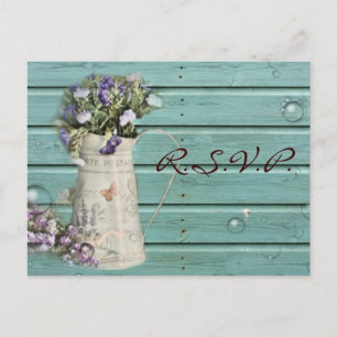 country floral barn wood rustic wedding rsvp invitation postcard
