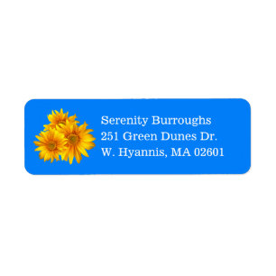 Country Floral Blue Summer Fall Yellow Sunflowers Label