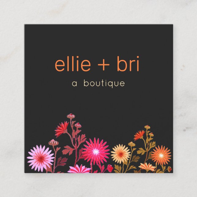 Country Floral Boho Boutique Stylist Square Business Card (Front)