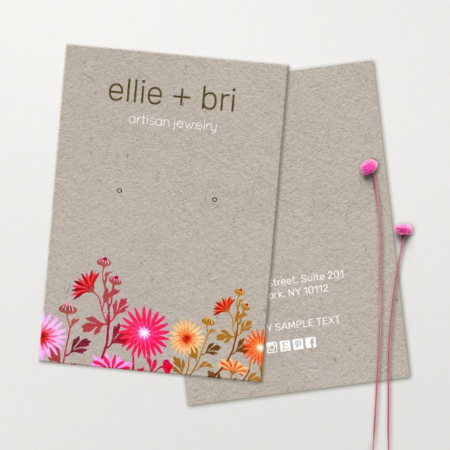 Country Floral Boho Kraft Stud Earring Display Business Card (Creator Uploaded)
