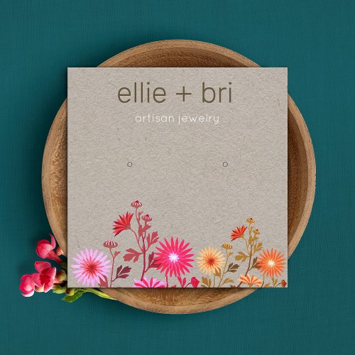Country Floral Boho Kraft Stud Earring Display Square Business Card