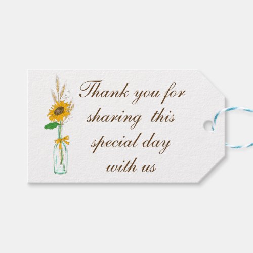Country Floral Boho Sunflowers Wedding Thank You Gift Tags