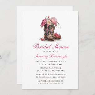 Country Floral Bridal Shower Western Cowboy Boots Invitation