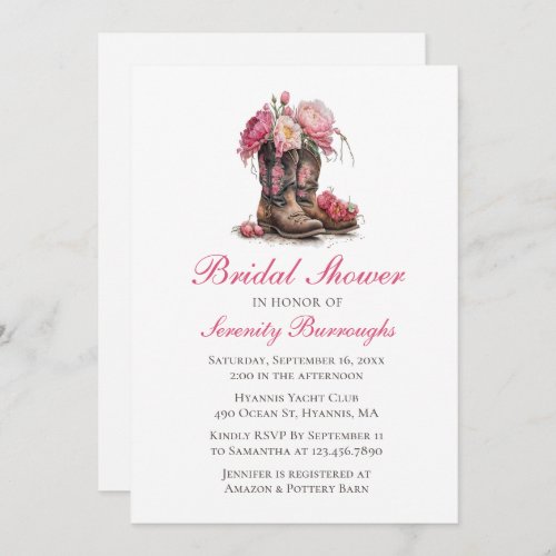 Country Floral Bridal Shower Western Cowboy Boots  Invitation