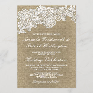 Country Floral Burlap and Lace Wedding Invitations