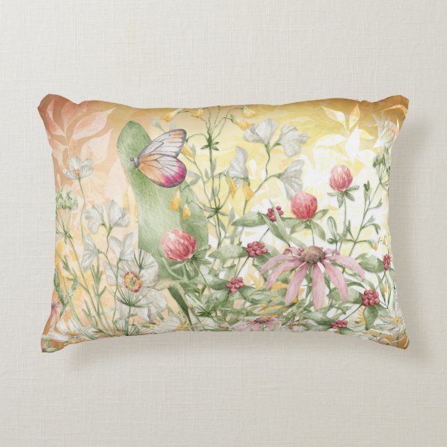 Country Floral Butterfly Accent Pillow (Front)
