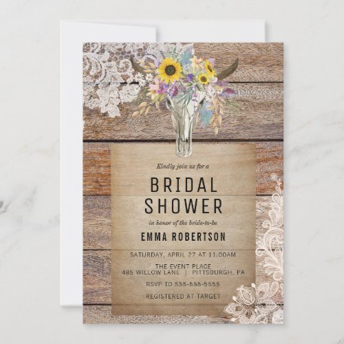 Country Floral Cow Skull Bridal Shower invitation
