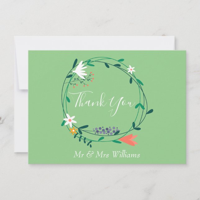 Country Floral Garland Thank You Card (Front)