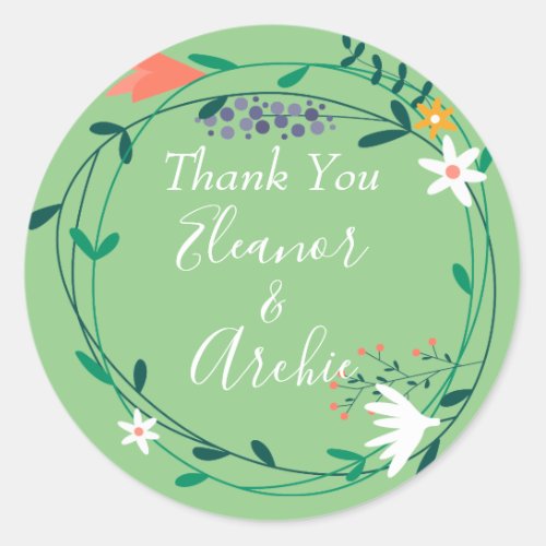 Country Floral Garland Wedding Thank You Favor Classic Round Sticker
