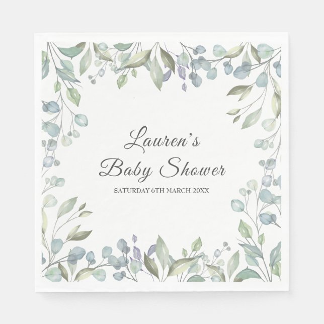Country Floral Greenery Baby Shower / Sprinkle Napkins (Front)