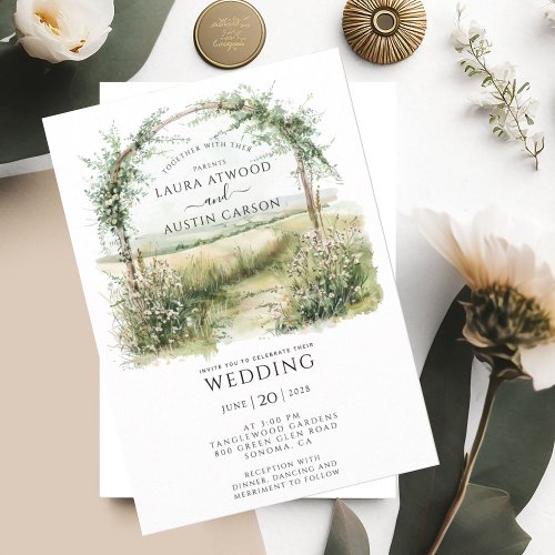 Country Floral Greenery Summer Wedding Invitation