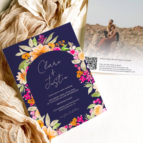 Country floral names photo Qr code wedding Invitation