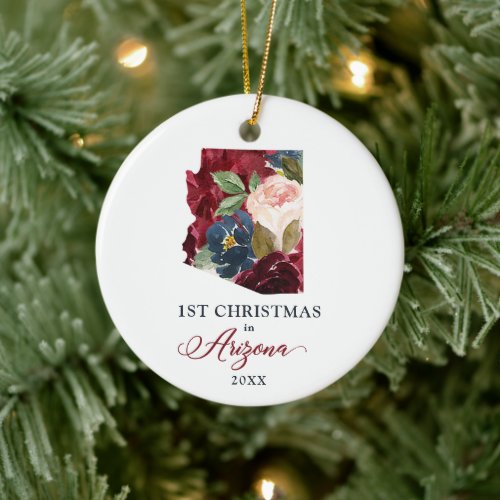 Country Floral Personalized 1st Christmas Arizona Ceramic Ornament