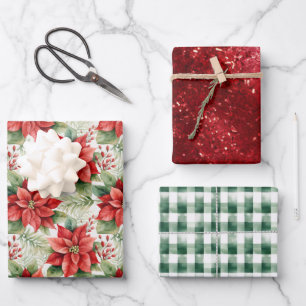 Country Floral Plaid  Farmhouse Christmas  Wrapping Paper Sheets