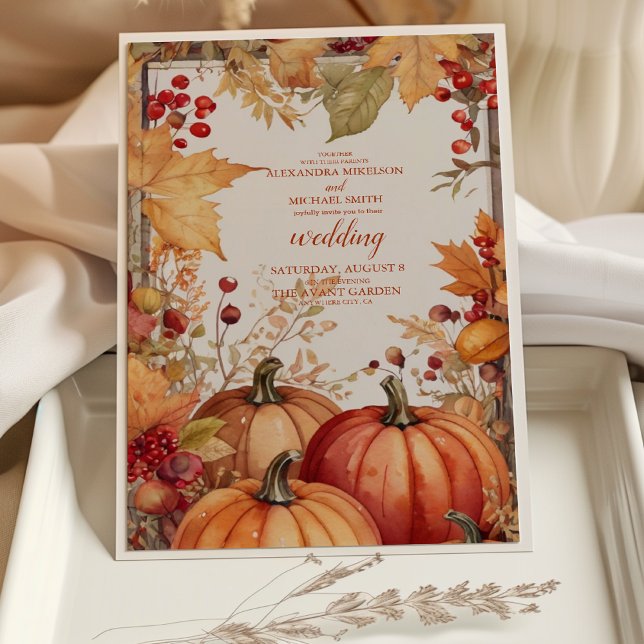 Country Floral Pumpkin Scrip Wedding Invitation (Creator Uploaded)