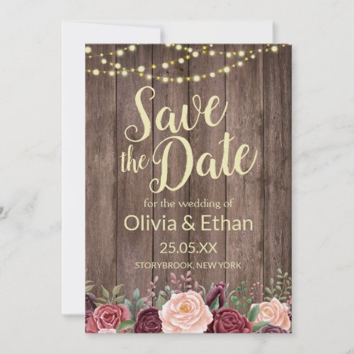 Country Floral Rustic Wood String Lights Save The Date