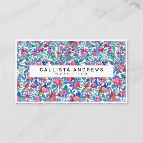 Country Floral Strawberries Watercolor Pattern Business Card