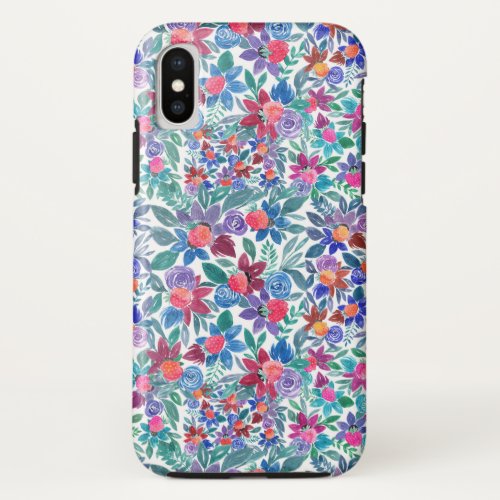 Country Floral Strawberries Watercolor Pattern iPhone X Case