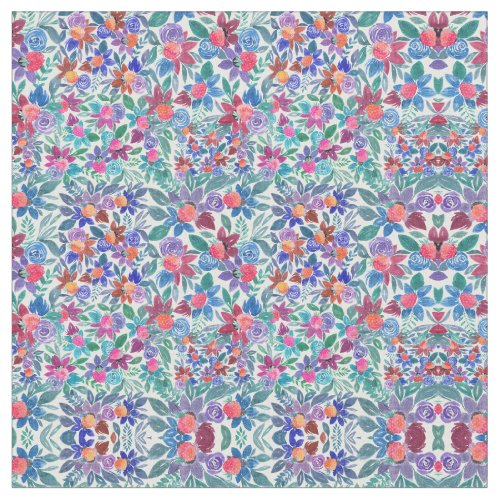 Country Floral Strawberries Watercolor Pattern Fabric